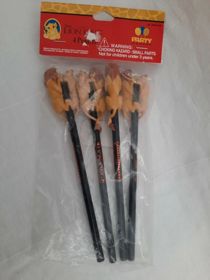 The Lion King Simba and Nala Package of 4 Pencils with Toppers Party Favors NOS