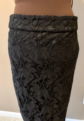Womens Lace Skirt 12 Black Straight Pencil Knee Lined Sunny Leigh Party Career - Image 1 of 4