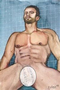 "MALE 114/25 gay interest" Original watercolor by M. GRACIA - Picture 1 of 2