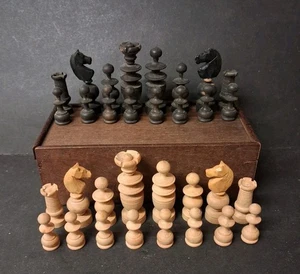 Altes Holz Regency Schachspiel Vintage Regency Holz Schachspiel mit Box König 6,5 cm - Bild 1 von 7