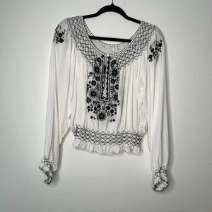 Norma Kamali Silk Blend Embroidered Blouse Size Large White Black Flaws Read - Picture 1 of 7