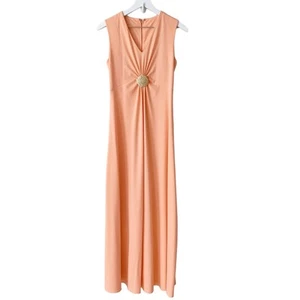 Vintage Maxi Dress Handmade Sz S Orange 1970s Mod Elegant Chic Long Bright Gold - Picture 1 of 7