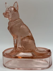 New Martinsville Clear Pink Glass 6" German Shepherd Dog Figurine Paperweight - Picture 1 of 20