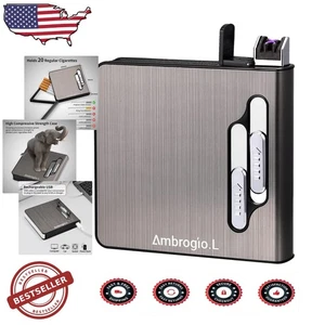 Robustes 20 Zigarettenetui Schwarz ABS USB Wiederaufladbar Flammenlos Winddicht Feuerzeug - Bild 1 von 8