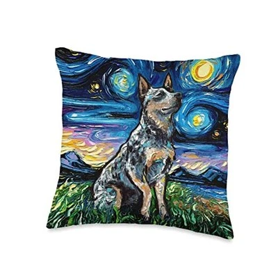 Blue Heeler Starry Night Australian Cattle Dog Art de Aja Throw Pillow  Foto 1 de 4