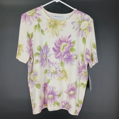 NWT Vtg Alfred Dunner Size L English Garden Floral Knit Sequin Sweater - Image 1 of 4