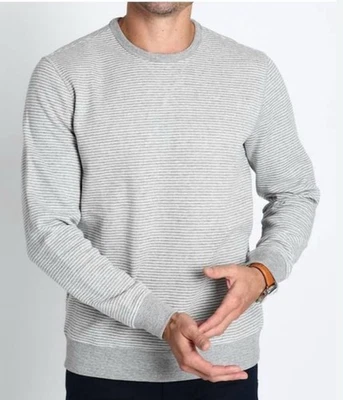Jachs New York Men's Pullover Lg Knit Sweater Crew Neck Grey & White Stripe B8 - Image 1 of 4