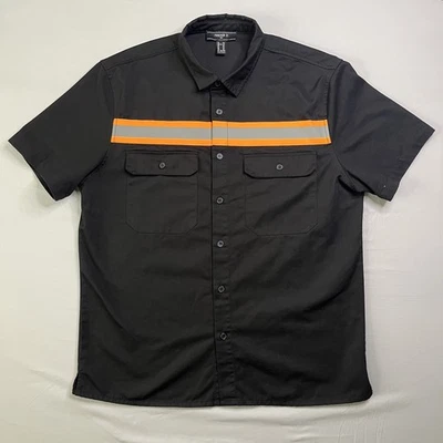 Forever 21 衬衫男式 X 大号黑色反光橙色条纹休闲纽扣 — 第 1/4 张图片