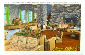 Grove Park Inn Lobby Carolina del Nord cartolina vintage lino camino Asheville - Foto 1 di 2