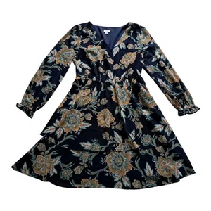 J. Crew Factory Dress Women's 4 Navy Blue Mini Floral V Neck Tiered Long Sleeve - Picture 1 of 13
