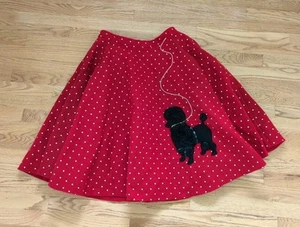 Vintage Handmade Poodle Skirt Red w/White Hearts Black Poodle Felt XL - M23 - Picture 1 of 8