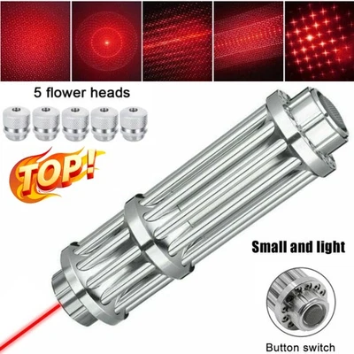 5W Red Burning Laser Pointer High Power Visible Light Beam +5 Head Caps US - Image 1 of 4