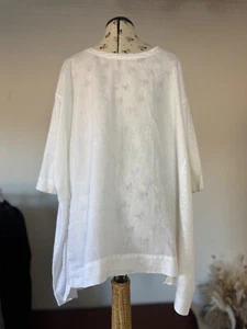 Top tunica Shirin Guild bianco con pannelli Lagenlook in lino grande - Foto 1 di 12