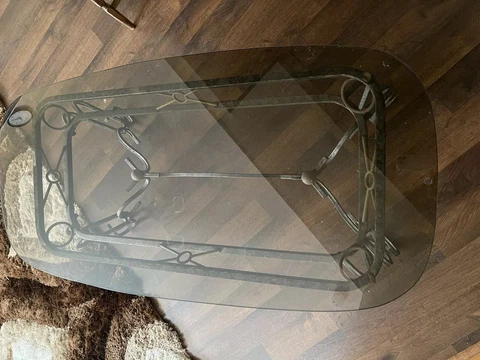 Brass Dining Heavy Glass Center Round Smoke Table - Detachable Glass Cover