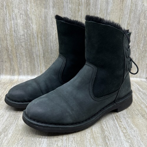Stivaletti invernali UGG Naiyah da donna taglia 7 US neri scamosciati fiocco 1019164