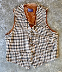 Vintage Pendleton Plaid Vest 100% Virgin Wool Made USA Pockets Western Mens silk - Picture 1 of 10