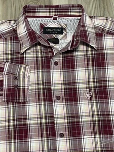 Ariat Pro Series Mens Size M Red Pink Long Sleeve Plaid Button Up Cotton Blend - Picture 1 of 14