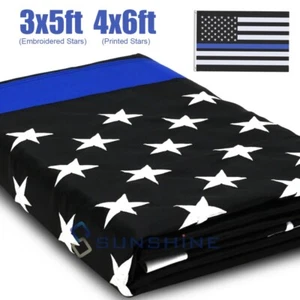 US Nylon American Flag 4x6ft 3x5ft Printed / Embroidered Stars - Thin Blue Line - Picture 1 of 22
