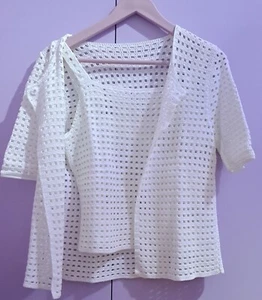 set di vestiti con canotta e giacca estive di cotone bianco all'uncinetto  - Foto 1 di 6