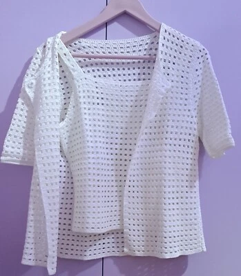 set di vestiti con canotta e giacca estive di cotone bianco all'uncinetto  - Immagine 1 di 4