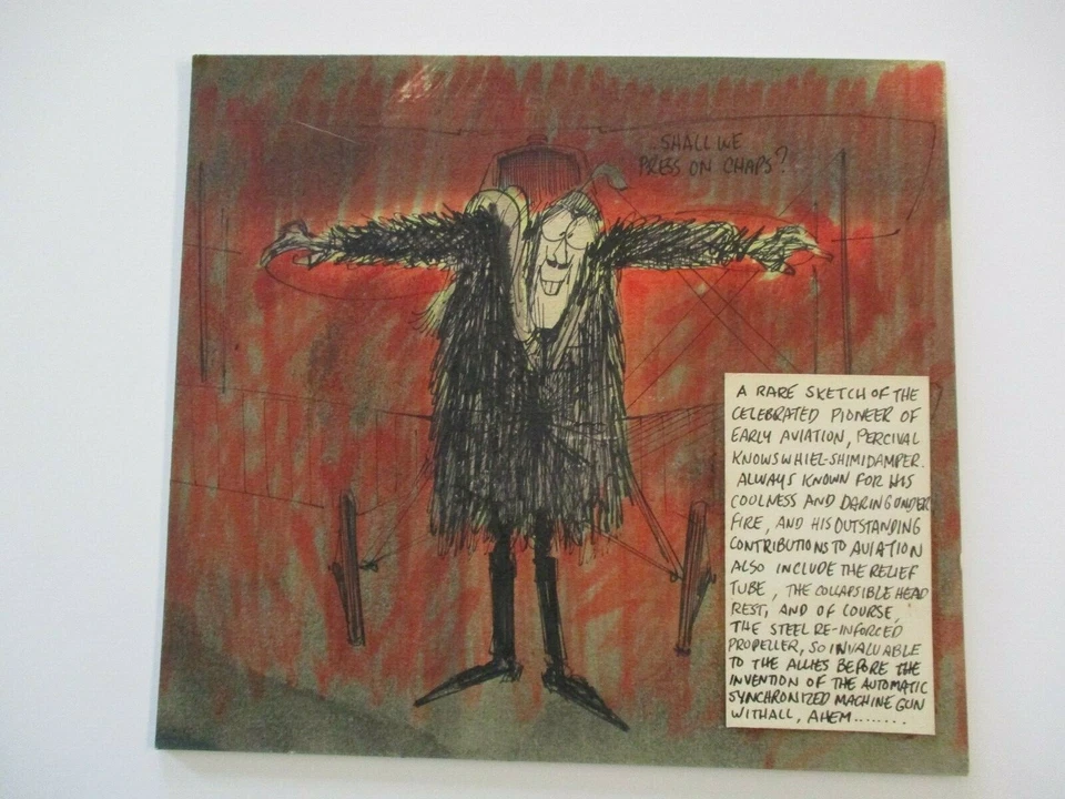 MYSTERY ILLUSTRATION VINTAGE MAN PLANE PIONEER AVIATION SATIRE VINTAGE 1970'S - Image 1 of 4