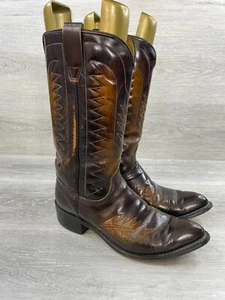 Wrangler Men's Western Boot 8 Brown Leather Vintage Cowboy Embossed Work Shoes - Picture 1 of 12