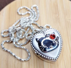 Hello Kitty Pendant WATCH NECKLACE Locket 12 in chain Opens Heart - Picture 1 of 12