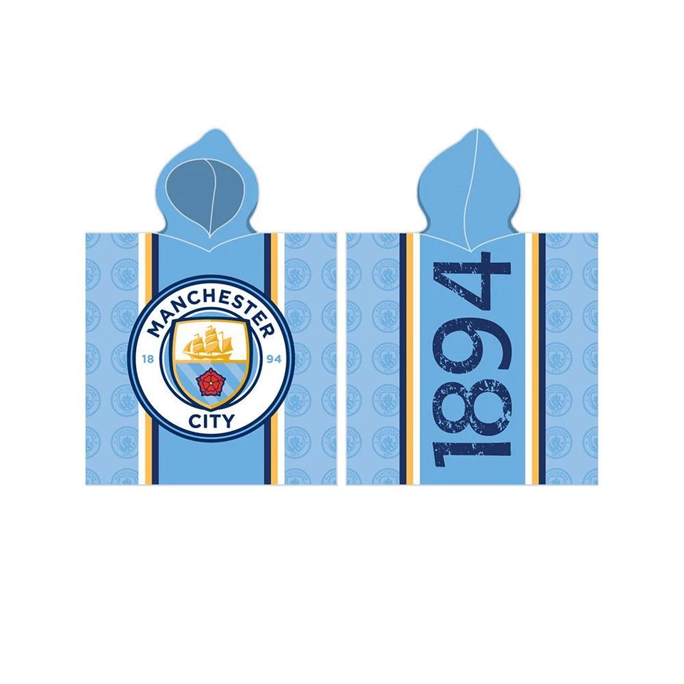 Manchester City Hooded Towel Poncho Cotton Children Bath Beach Football 55x110cm - Image 1 of 1