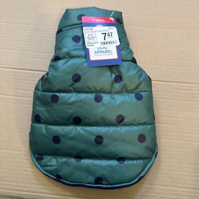 Top Paw Green & Blue Polka-dot Puffer Dog Coat Jacket Vest Winter Extra Small - Image 1 of 4