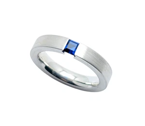 Spannring Sterling Silber 925 fein mattiert Gr. 57 blauer Stein - Bild 1 von 3