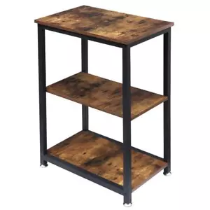 VECELO Side Table 13.8"W x 21.6"D x 30"H Rectangle Brown Finish w/ Metal Frames - Picture 1 of 9