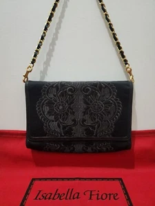 ISABELLA FIORE LOREN BESTICKT SCHWARZ SCHULTERTASCHE CLUTCH - Bild 1 von 10