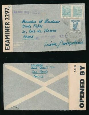 SELLO DE MANO BRASIL 1942 CORREO AÉREO HASTA EE. UU. vía BERMUDAS CENSURADO INTERCEPTADO a BERN Foto 1 de 3