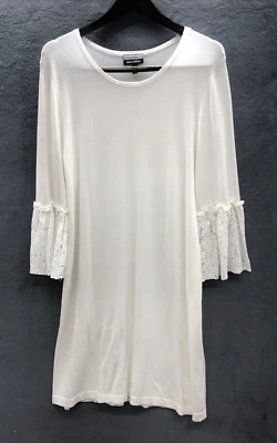 Allison Brittney Knit Dress Size XL Bell Lace Sleeves Off White - Image 1 of 4
