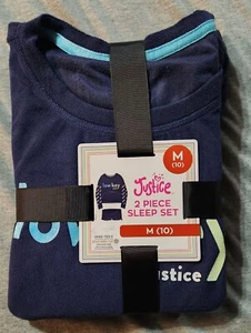 NWT JUSTICE 2 pc Fleece Shorty Winter Pajamas Navy Blue LOW KEY Girl Sz 10 Gift - Picture 1 of 2