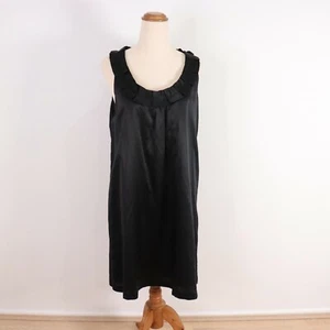 Saba Womens Dress Silk Shift Mini Black Sleeveless Pleated Trim Collar Size 8 - Picture 1 of 10