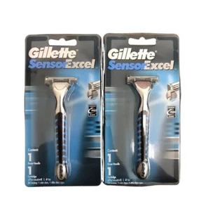 2X Gillette Sensor Excel Razor 1 mango + 1 cartucho de hoja doble hoja manual - Imagen 1 de 4