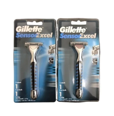 2X Gillette Sensor Excel Rasoio 1 Manico + 1 Cartuccia Lama Doppia Lama Manuale - Immagine 1 di 4