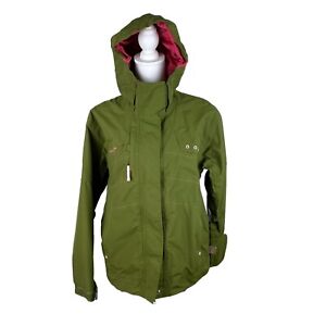 686 Women's Medium Snowboard Jacket Olive Green Hot Pink Smarty Tech Hood EUC