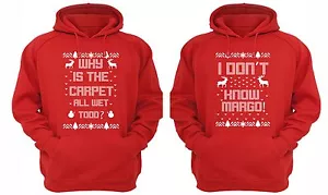 Why Carpet Wet Todd Margo Ugly Christmas Vacation Sweater Couples Match Hoodie - Picture 1 of 2