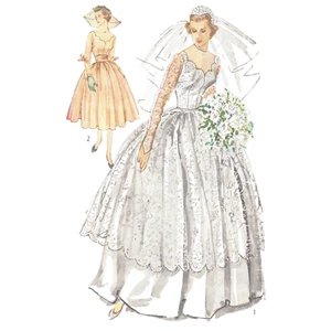 1950s Sewing Pattern, Bridal Gown & Bridesmaid Dress - Bust: 34” (86cm) - Picture 1 of 1