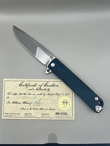 Medford M-48 Tumbled S35VN Plain Blade Blue Aluminum & Titanium Handle USA Made - Picture 1 of 5