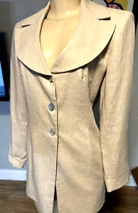 VTG Hugo Buscati LINEN BLEND Beige Blazer/Jacket Lined Sz 2 See Detail byx - Picture 1 of 9