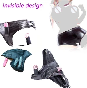 Wearable Strap on Panties PU Leather Silicone Vibrating Dildo Sex Bdsm Underwear - Picture 1 of 26