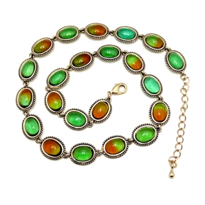 Collar Gargantilla Estilo Vidrio Sandía Verde y Ámbar Ovalado Cabina Declaración 18" Foto 1 de 4