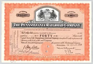 Vintage 1950 Pennsylvania Railroad Co Certificato per 40 azioni ordinarie - Foto 1 di 5