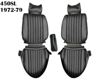 Se adapta a: Fundas de asiento de cuero negro Mercedes Benz R107 1972-80 450SL Foto 1 de 4