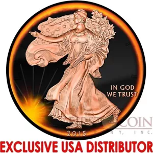 RARE USA 1 oz SUN ECLIPSE $1 American Silver Eagle Walking Liberty 2015 Silver - Picture 1 of 5