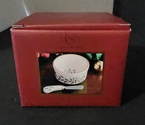 New Lenox Christmas Holly & Berry Gold Trim Holiday Dip Bowl & Spreader in Box - Picture 1 of 8
