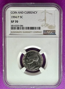 1994 P 5c Jefferson Nickel Coin and Currency NGC SP70 (046) - Picture 1 of 2